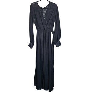 Elegant Black Sheer Maxi Dress – Long Sleeve, Wrap Style L